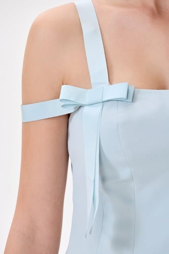 فستان ستان برو كارد ازرق هادئ