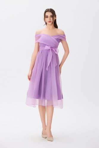 فستان اورغنزا ليلكي بصدر مزدوج