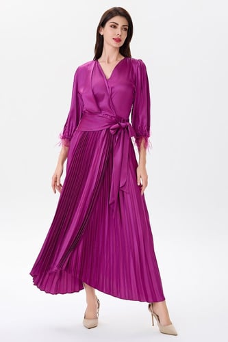 فستان ستان فوشي بليسيه