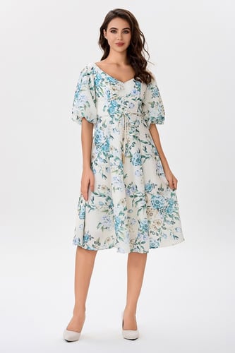 فستان شيفون اوف وايت بنقشة الزهور