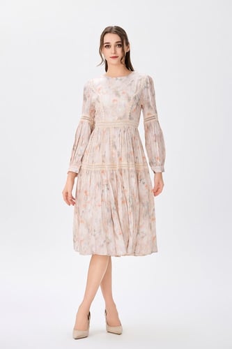 فستان ريون مجعد بيج