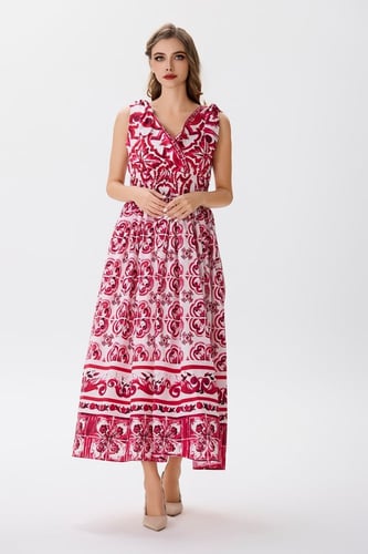 فستان قطن بنقشة مزخرفة