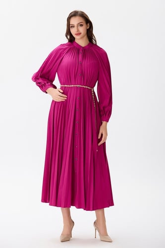 فستان ستان بليسية فوشي