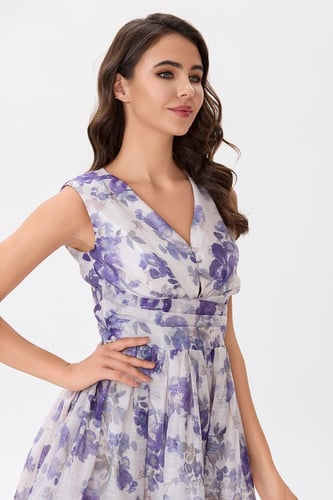 فستان اورغنزا بنقشة الزهور البنفسجي