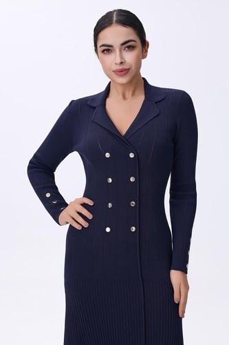 فستان كحلي استرتش بأزرار أمامية