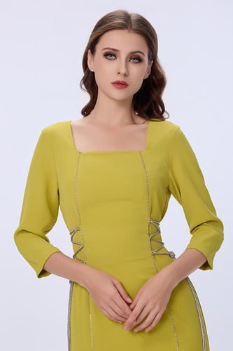 فستان كريب كيوي برباط كريستال