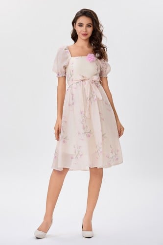 فستان اورغنزا بيج مع وردة