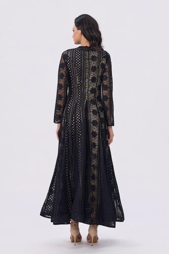 فستان أسود طويل دانتيل أكمام طويلة | Prando