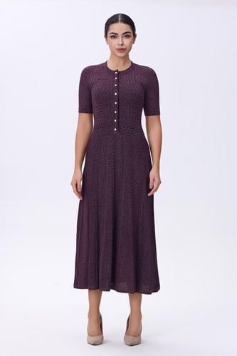 فستان موف استرتش بأزرار أمامية