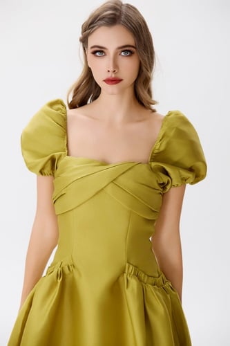 فستان ستان كيوي بقصة عصرية