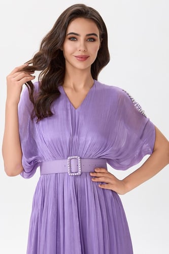 فستان ليلكي شيفون لماع مع كريستال