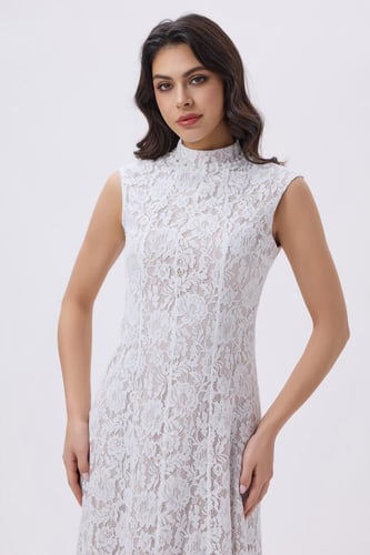 فستان دانتيل أبيض ميدي