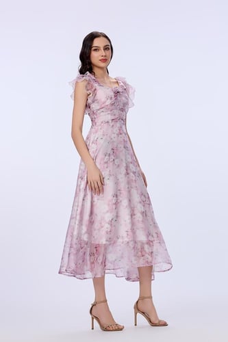 فستان شيفون وردي