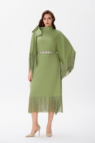 جلابية كريب اخضر كيوي