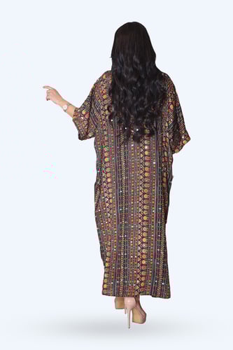 جلابية سلك حرير بتطريز غامق