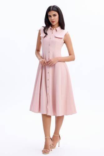 فستان كريب وردي بأزارير ذهبية