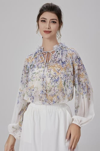 بلوزة شيفون بياقة كشكش