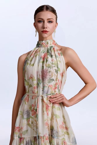 فستان شيفون بطبعة الورد