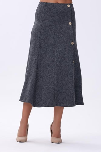 تنورة شتوي رمادي بأزرار جانبية