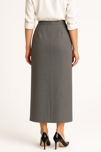 تنورة كريب رصاصي ميدي بفتحه