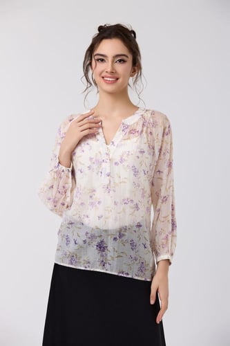 بلوزة شيفون بنقشة الورد