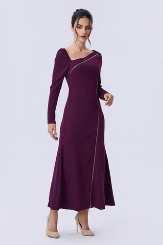 فستان بفتحة كتف وسحاب جانبي