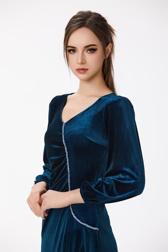 فستان مخمل مع اكسسوار