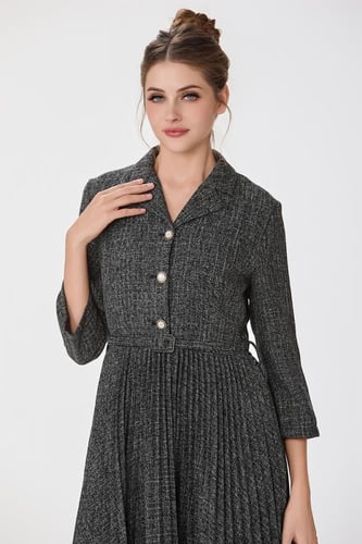 فستان صوف رمادي