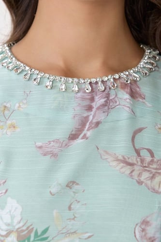 فستان اورغنزا تركواز بنقشة الزهور