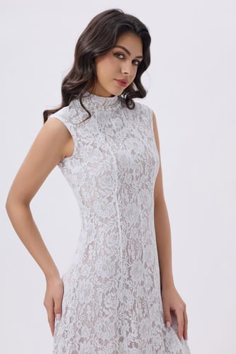 فستان دانتيل أبيض ميدي