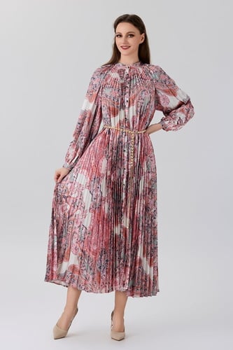 فستان ستان بليسية بنقشة ترابية