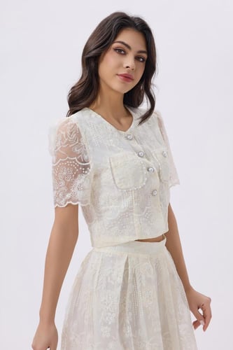 طقم أوف وايت تنورة وبلوزة دانتيل للعيد | Prando