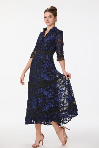 فستان طبع مخمل مع كلف الغيبور