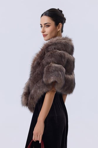 شال فرو فاخر بلون بني رمادي