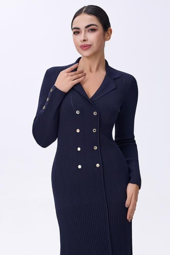 فستان كحلي استرتش بأزرار أمامية