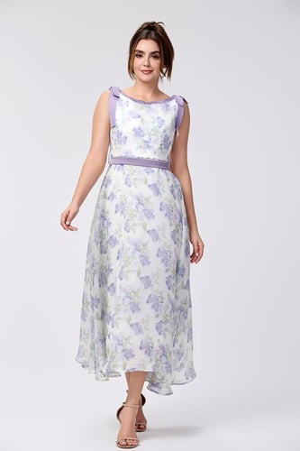 فستان شيفون بنقشة الورد البنفسجي