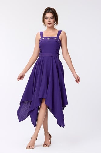 فستان كتان بنفسجي مع كريستال