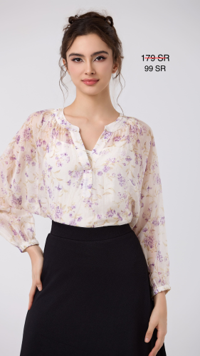 بلوزة شيفون بنقشة الورد