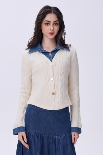 بلوزة بيج صوفية بأكمام وياقه جينز