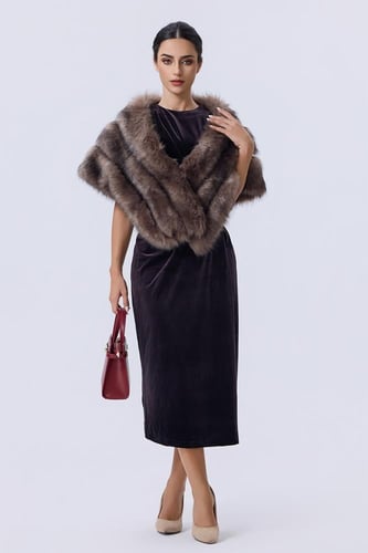 شال فرو فاخر بلون بني رمادي