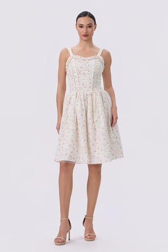 فستان سكري بنقشة الزهور