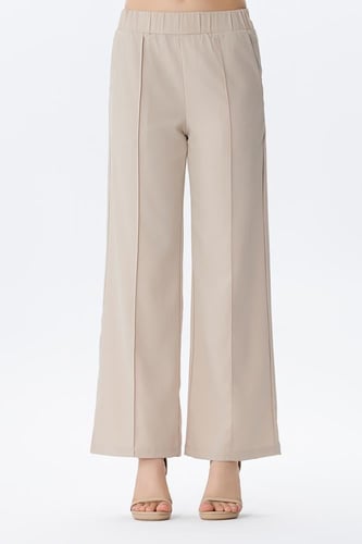 بنطلون بيج واسع بخصر مطاطي