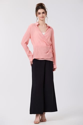 بلوزة شيفون زهري برباط