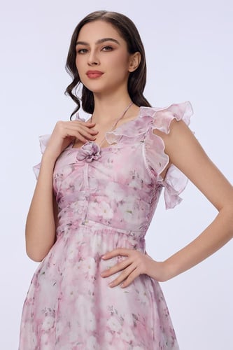 فستان شيفون وردي