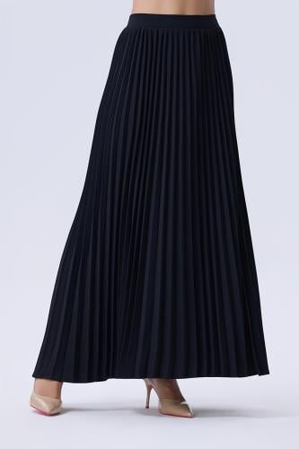 تنورة سوداء طويلة بليسيه بخصر عالي