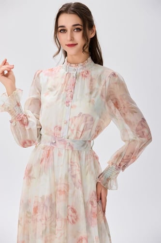 فستان شيفون بنقشة الورد