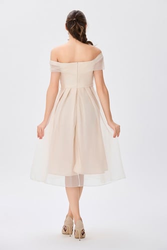 فستان اورغنزا حرير بيج