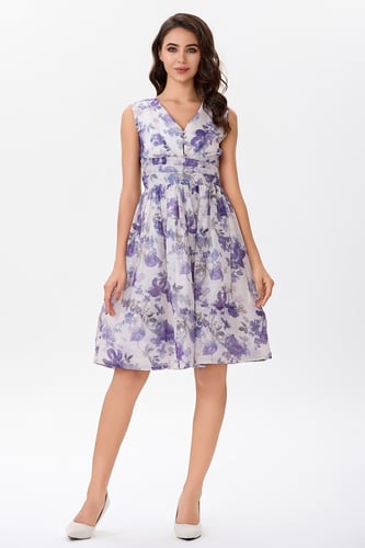 فستان اورغنزا بنقشة الزهور البنفسجي