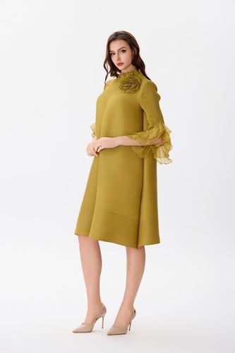 فستان بليسية بياقة كشكش ناعم