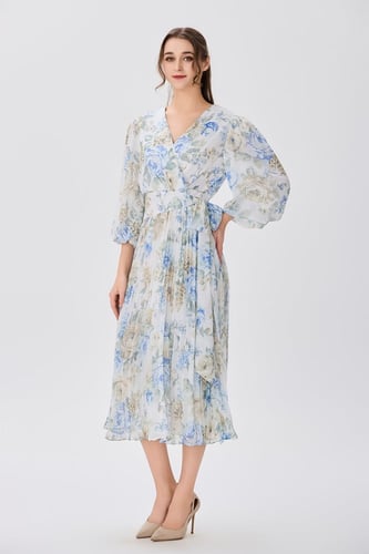 فستان شيفون اوف وايت بنقشة الورد